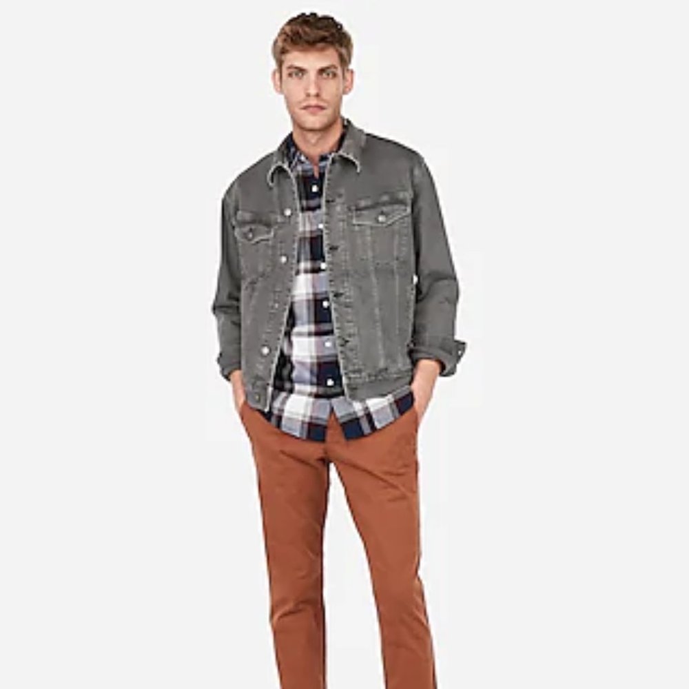 Express Gray Stretch Denim Trucker Jacket